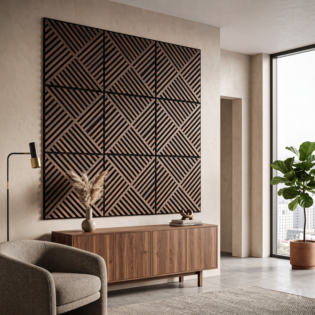 Akustikwandpaneel Deco VIII in Nussbaumoptik, 60 x 60 x 1,8 cm Sekundäres Bild