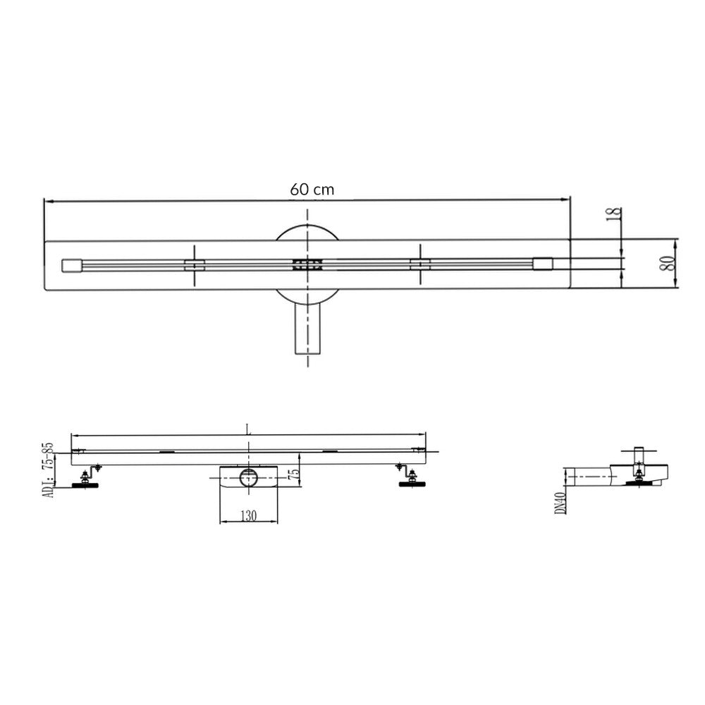 Slim zuhanyfolyóka méretábra 60 cm hosszúsággal és DN40 kimenettel - Homelux, L01-60