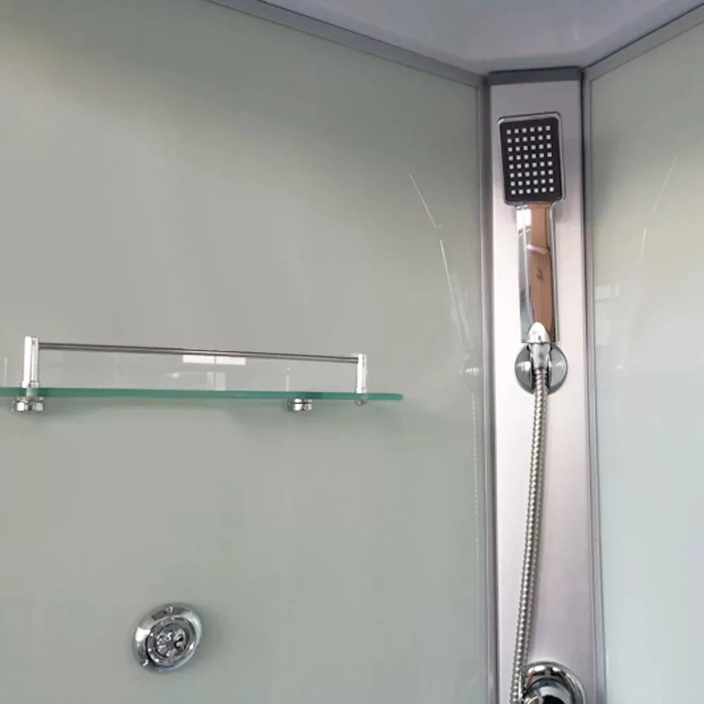 Hidromasszázs zuhanykabin belső nézete üveg piperepolccal és kézi zuhannyal - Homelux, LH8080W