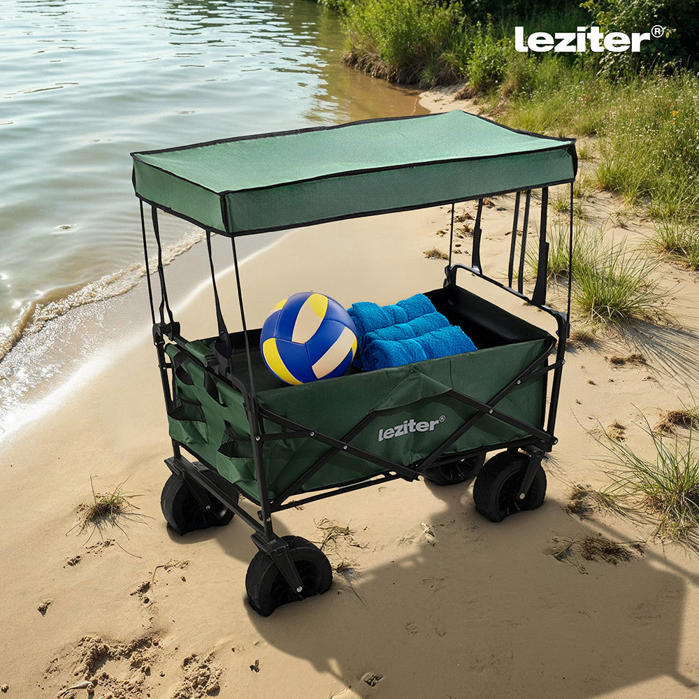 Kerti szállítókocsi árnyékoló tetővel és strandfelszereléssel a parton - Homelux, LSZKT055-GREEN Sekundäres Bild