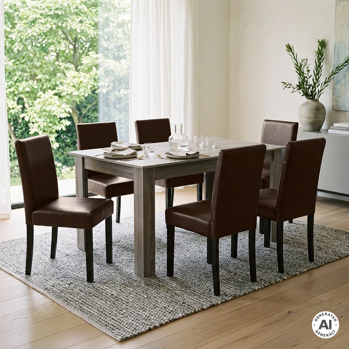Leon 6+1 esstisch set york eiche braun