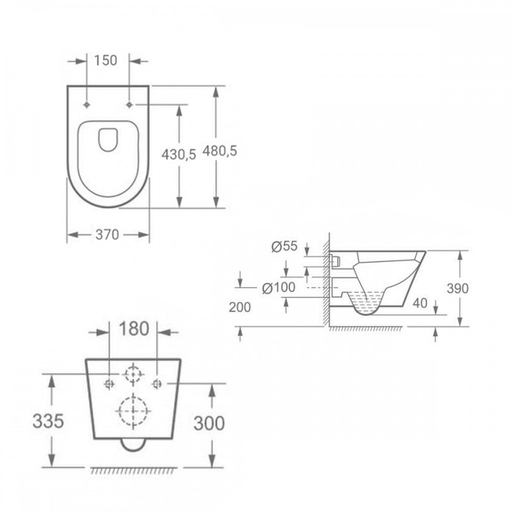 Falba építhető WC tartály szett WC-csésze méretábrája 370 mm szélességgel és 390 mm magassággal - Homelux, ROYASET_WT-1_R-021W