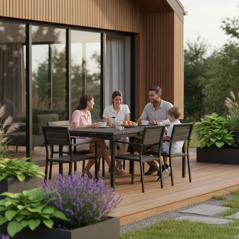 Ausziehbarer Gartentisch 180-240 cm für 12 Personen, grau Sekundäres Bild